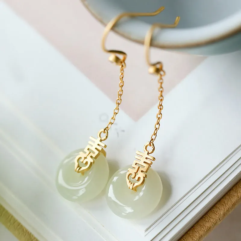 Natural Jade Earrings Nephrite Silver Earrings ZNE136