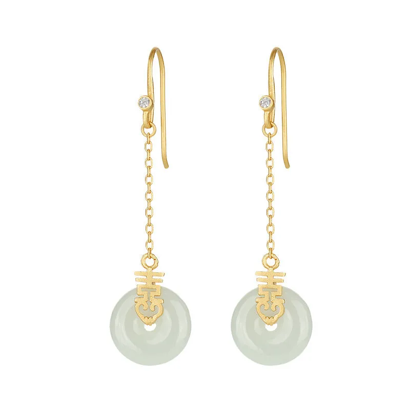 Natural Jade Earrings Nephrite Silver Earrings ZNE136