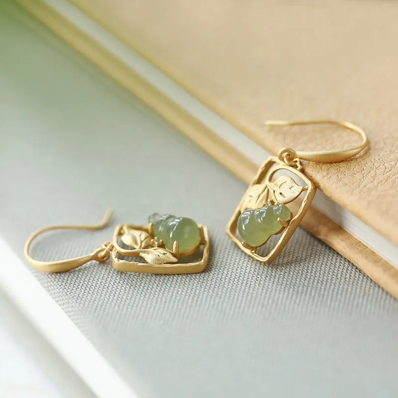 Natural Jade Earrings Nephrite Silver Earrings ZNE156