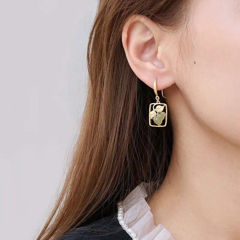 Natural Jade Earrings Nephrite Silver Earrings ZNE156