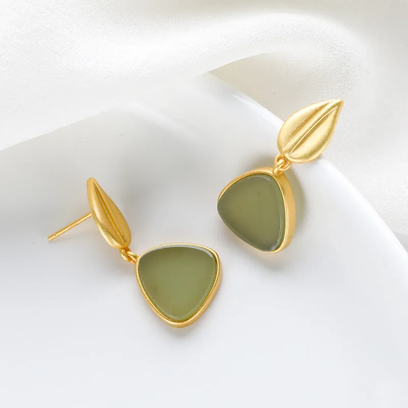 Natural Jade Earrings Nephrite Silver Earrings ZNE163