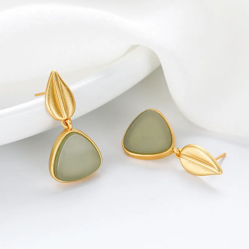 Natural Jade Earrings Nephrite Silver Earrings ZNE163