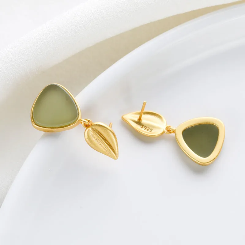 Natural Jade Earrings Nephrite Silver Earrings ZNE163