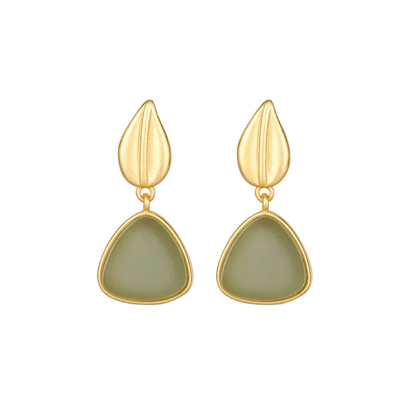Natural Jade Earrings Nephrite Silver Earrings ZNE163