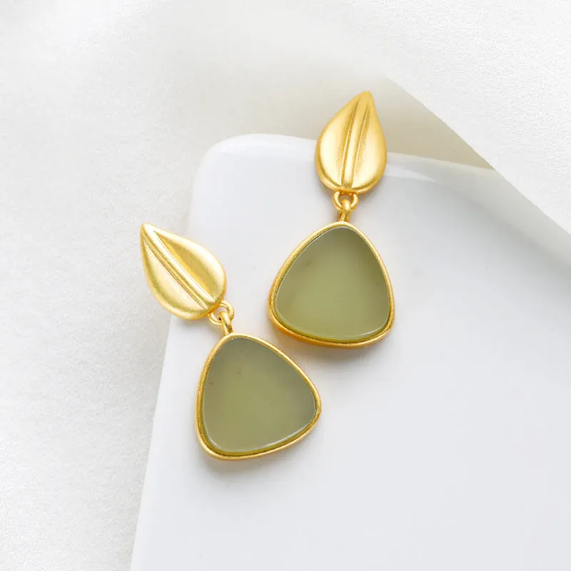 Natural Jade Earrings Nephrite Silver Earrings ZNE163