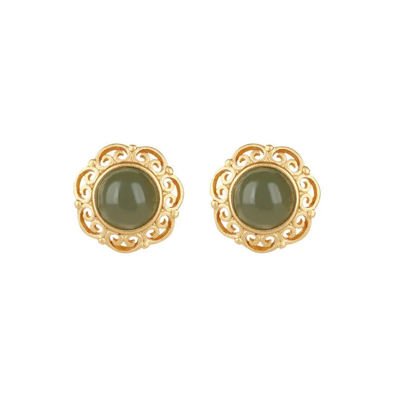 Natural Jade Earrings Nephrite Silver Earrings ZNE173