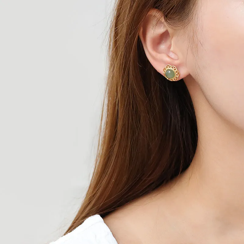 Natural Jade Earrings Nephrite Silver Earrings ZNE173