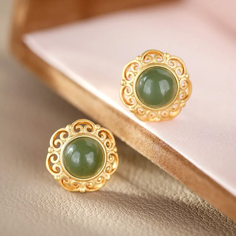 Natural Jade Earrings Nephrite Silver Earrings ZNE173