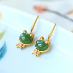 Natural Jade Earrings Nephrite Silver Earrings ZNE181