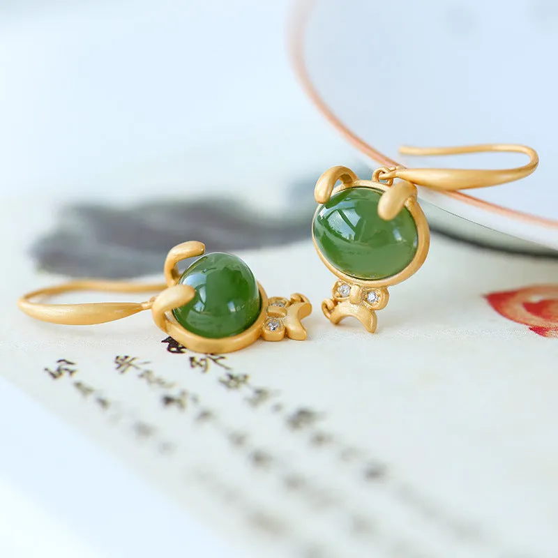 Natural Jade Earrings Nephrite Silver Earrings ZNE181