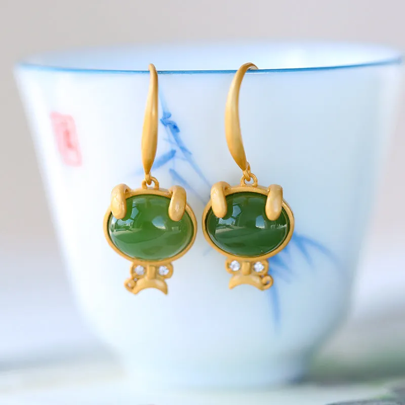 Natural Jade Earrings Nephrite Silver Earrings ZNE181