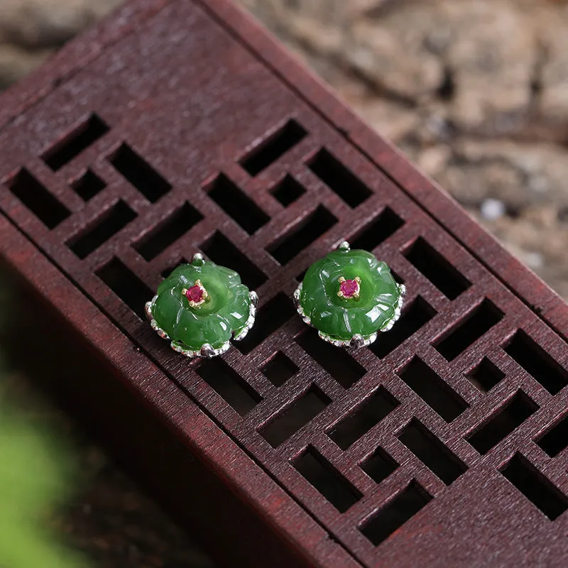 Natural Jade Earrings Nephrite Silver Earrings ZNE185
