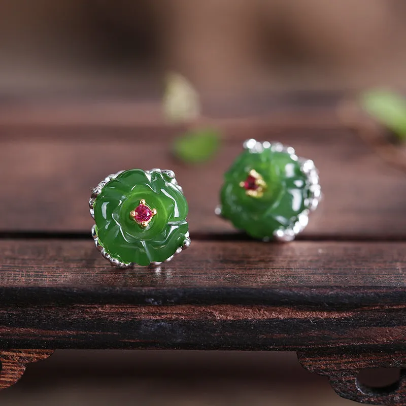 Natural Jade Earrings Nephrite Silver Earrings ZNE185
