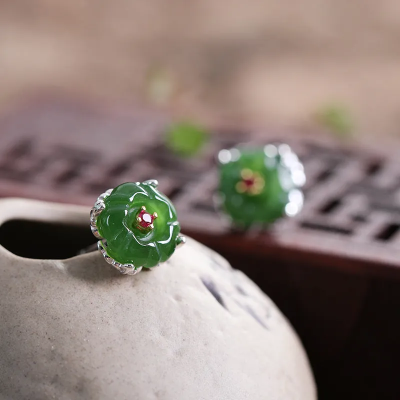 Natural Jade Earrings Nephrite Silver Earrings ZNE185