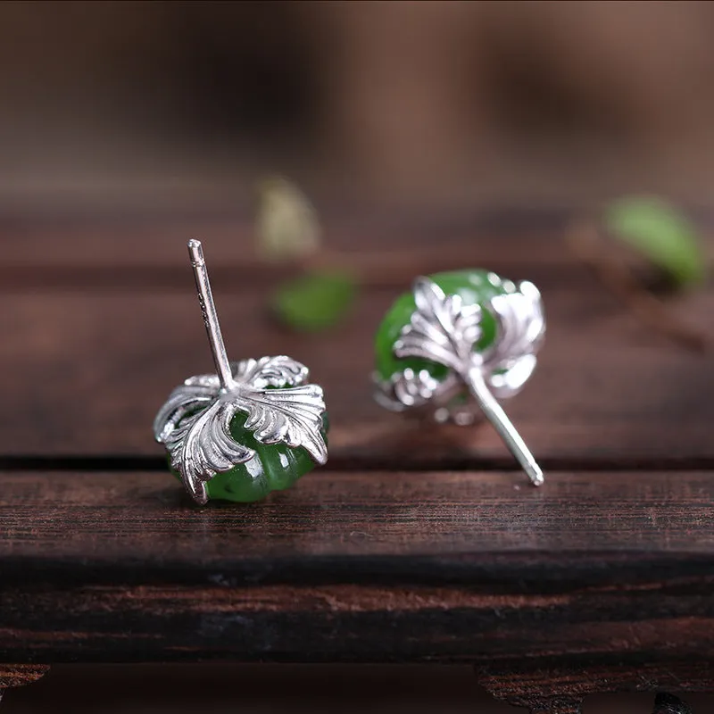 Natural Jade Earrings Nephrite Silver Earrings ZNE185