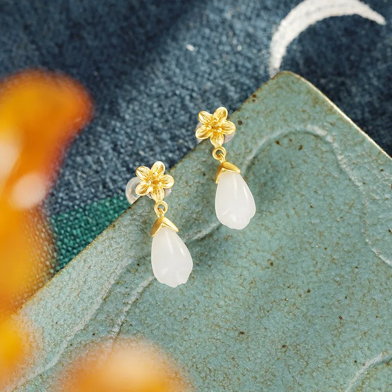 Natural Jade Earrings Nephrite Silver Earrings ZNE188