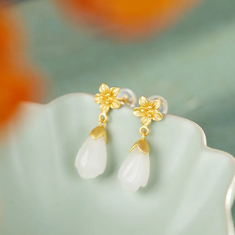 Natural Jade Earrings Nephrite Silver Earrings ZNE188