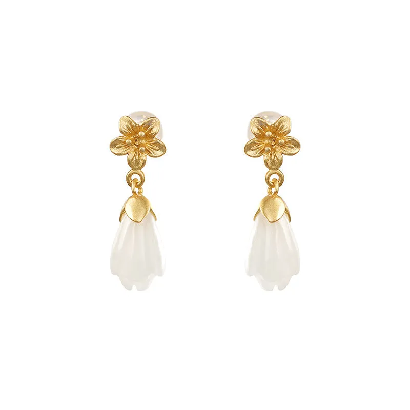 Natural Jade Earrings Nephrite Silver Earrings ZNE188