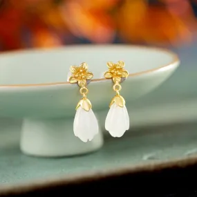 Natural Jade Earrings Nephrite Silver Earrings ZNE188