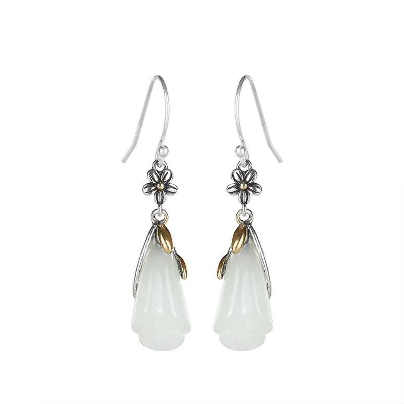 Natural Jade Earrings Nephrite Silver Earrings ZNE194