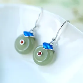 Natural Jade Earrings Nephrite Silver Earrings ZNE237