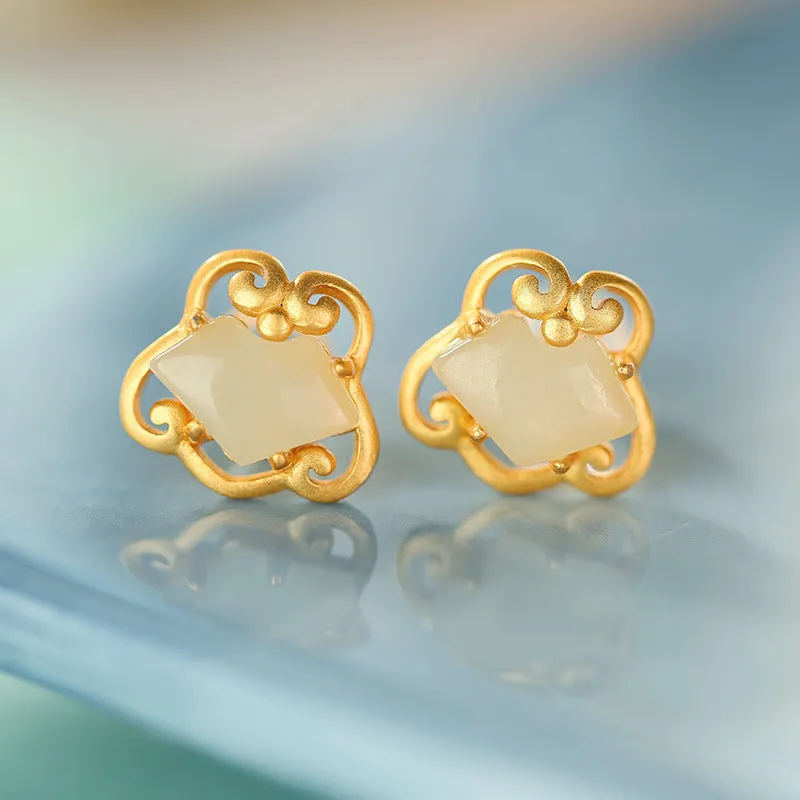 Natural Jade Earrings Nephrite Silver Earrings ZNE242