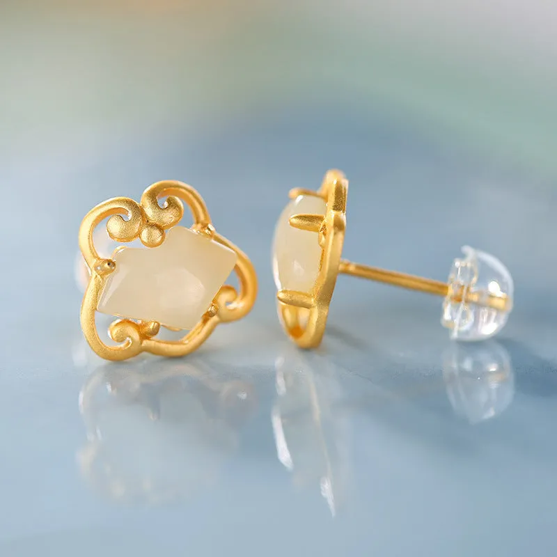 Natural Jade Earrings Nephrite Silver Earrings ZNE242