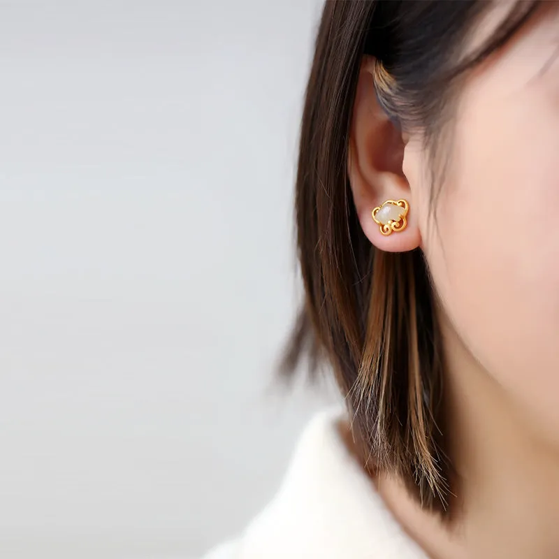 Natural Jade Earrings Nephrite Silver Earrings ZNE242