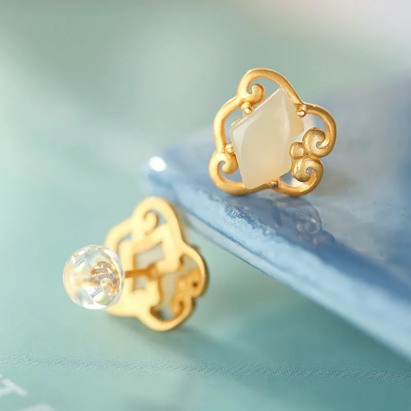 Natural Jade Earrings Nephrite Silver Earrings ZNE242
