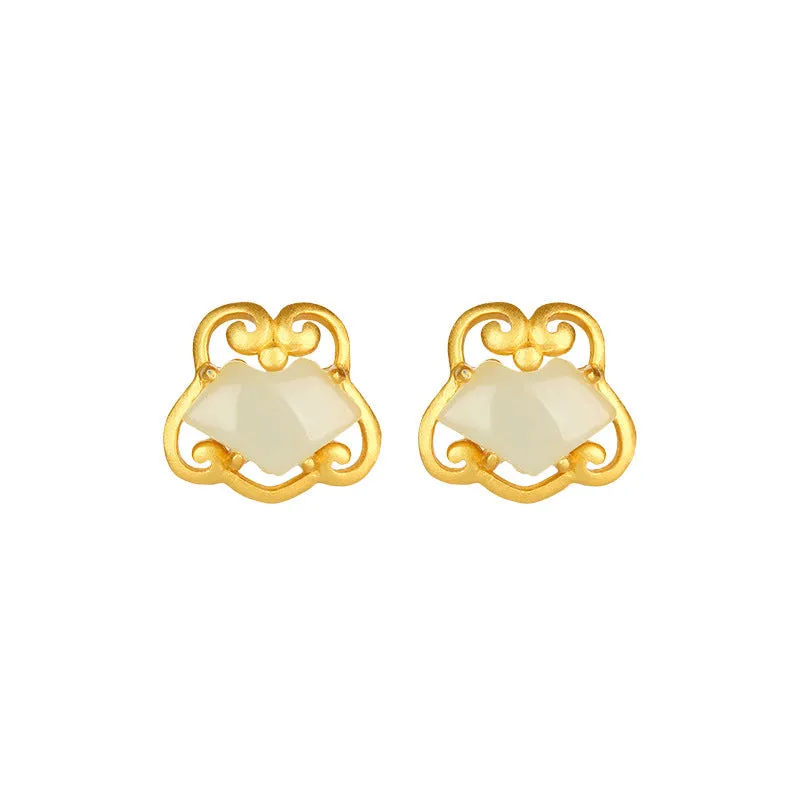 Natural Jade Earrings Nephrite Silver Earrings ZNE242