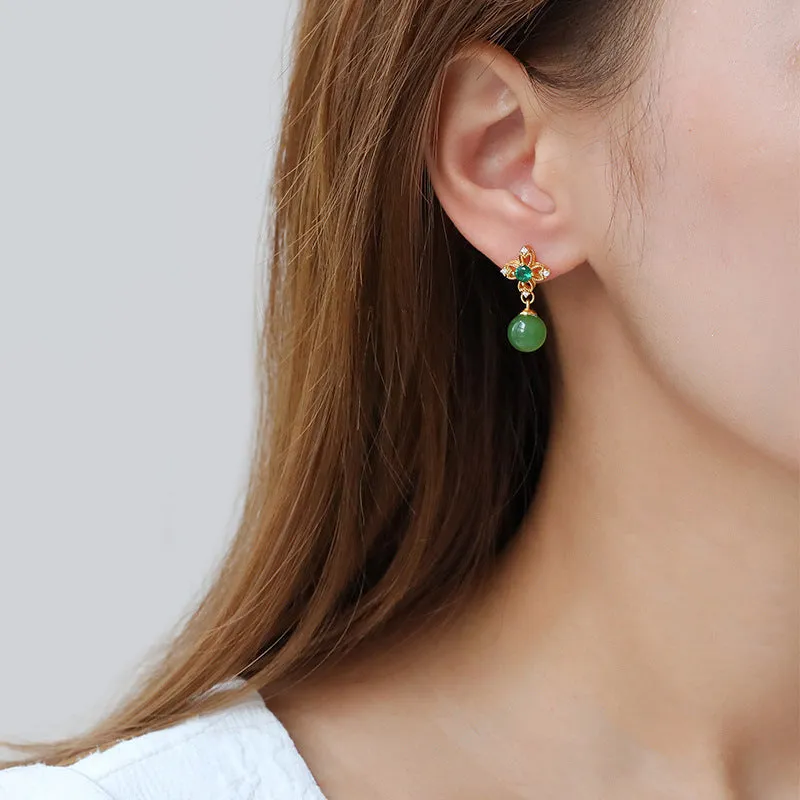Natural Jade Earrings Nephrite Silver Earrings ZNE254