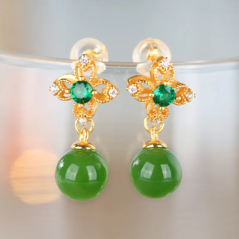 Natural Jade Earrings Nephrite Silver Earrings ZNE254
