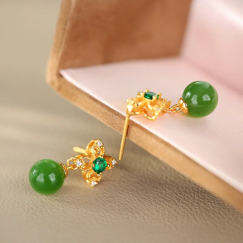 Natural Jade Earrings Nephrite Silver Earrings ZNE254