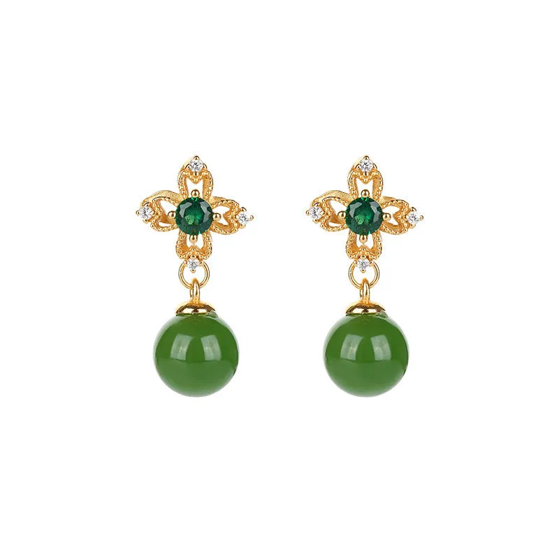 Natural Jade Earrings Nephrite Silver Earrings ZNE254