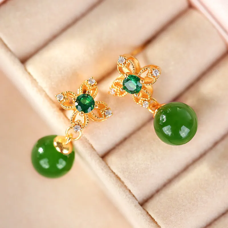 Natural Jade Earrings Nephrite Silver Earrings ZNE254