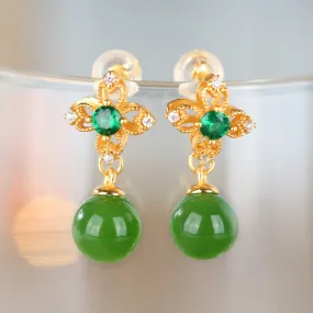 Natural Jade Earrings Nephrite Silver Earrings ZNE254