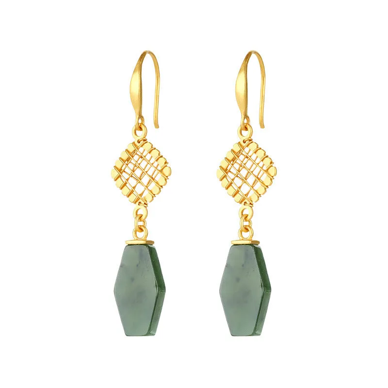 Natural Jade Earrings Nephrite Silver Earrings ZNE265