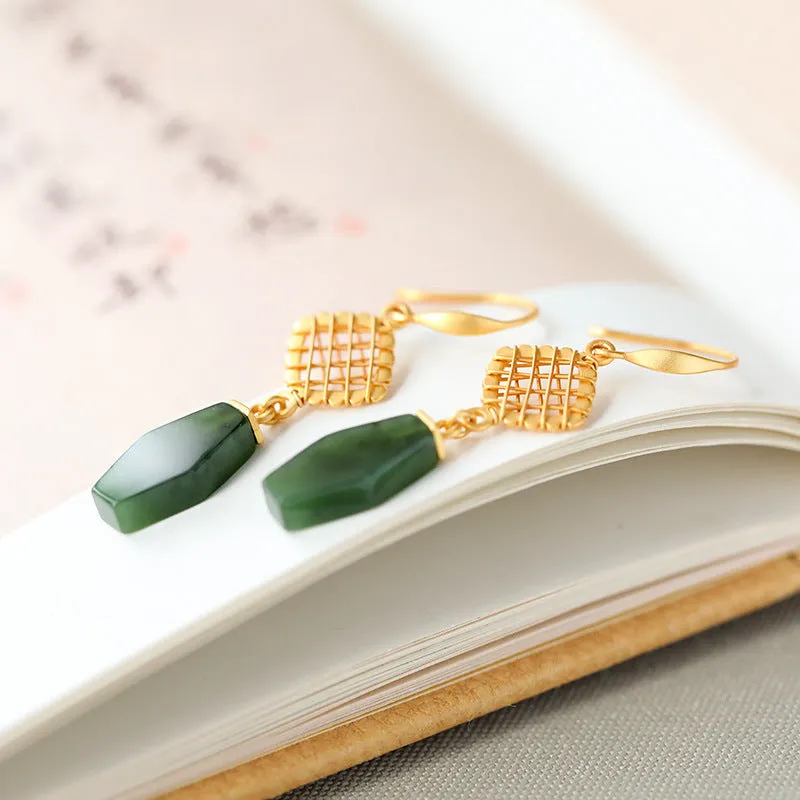 Natural Jade Earrings Nephrite Silver Earrings ZNE265