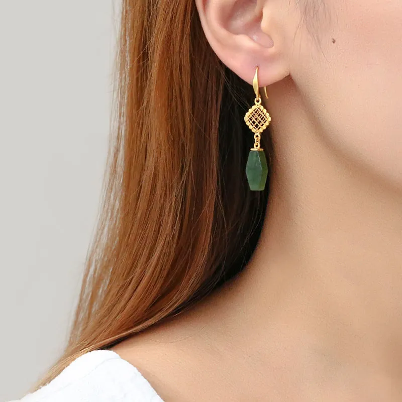 Natural Jade Earrings Nephrite Silver Earrings ZNE265