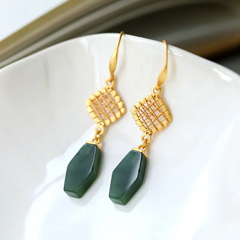 Natural Jade Earrings Nephrite Silver Earrings ZNE265