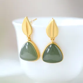 Natural Jade Earrings Nephrite Silver Earrings ZNE274