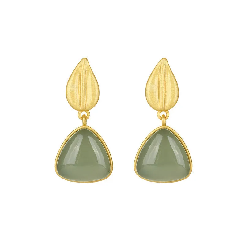 Natural Jade Earrings Nephrite Silver Earrings ZNE274