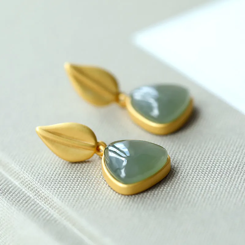 Natural Jade Earrings Nephrite Silver Earrings ZNE274
