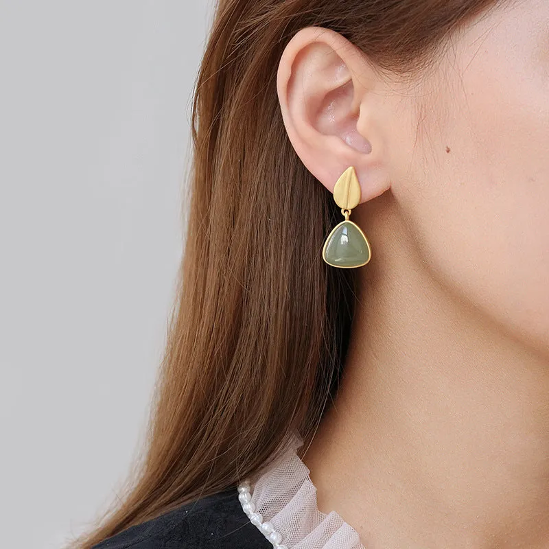Natural Jade Earrings Nephrite Silver Earrings ZNE274