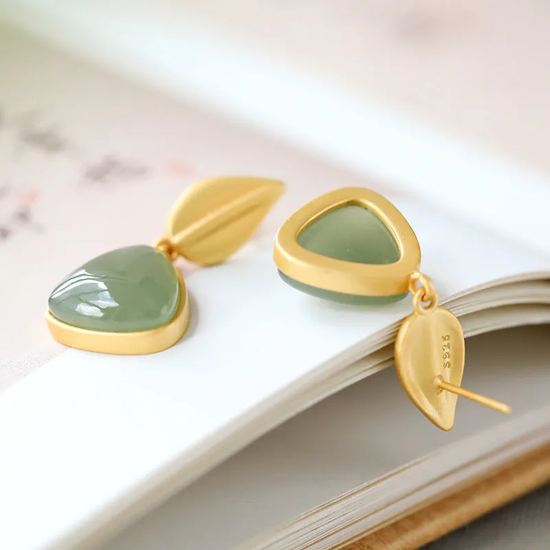 Natural Jade Earrings Nephrite Silver Earrings ZNE274