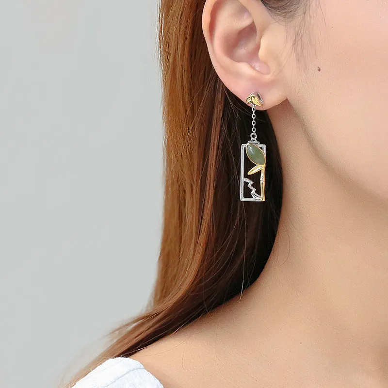 Natural Jade Earrings Nephrite Silver Earrings ZNE277