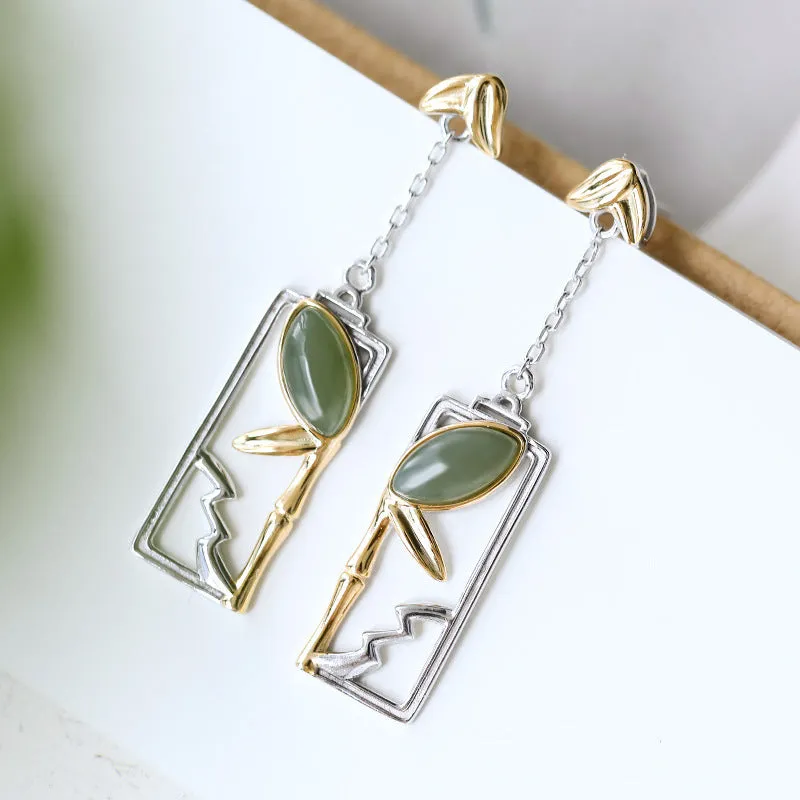 Natural Jade Earrings Nephrite Silver Earrings ZNE277