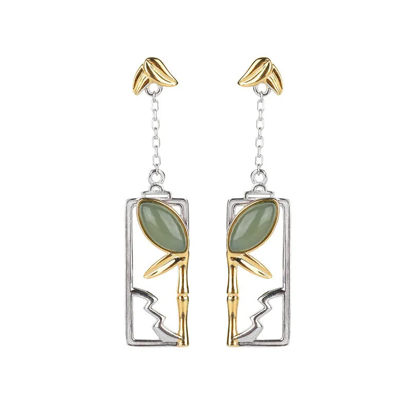 Natural Jade Earrings Nephrite Silver Earrings ZNE277
