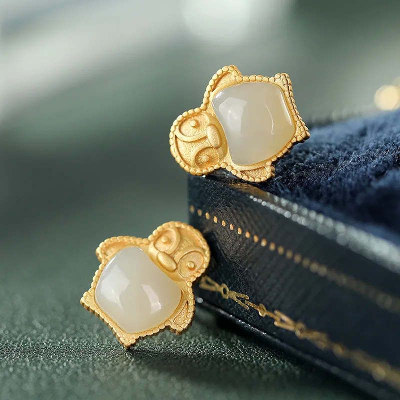 Natural Jade Earrings Nephrite Silver Earrings ZNE292