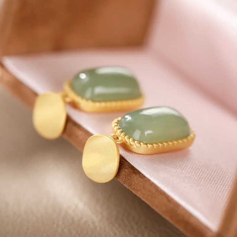 Natural Jade Earrings Nephrite Silver Earrings ZNE303